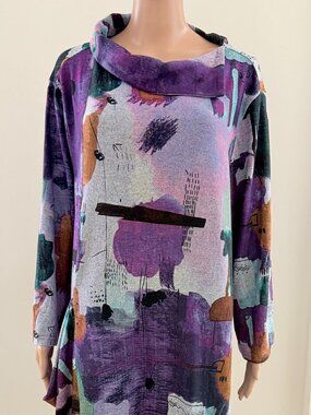 Women’s Shana Cowl Neck Dress Lagen Look Art To Wear Size 2X Abstract PurpleNWOT